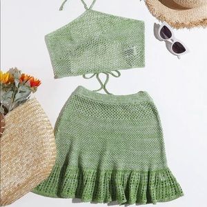 COPY - Green Halter Knit Tie Crochet Set Cover Up